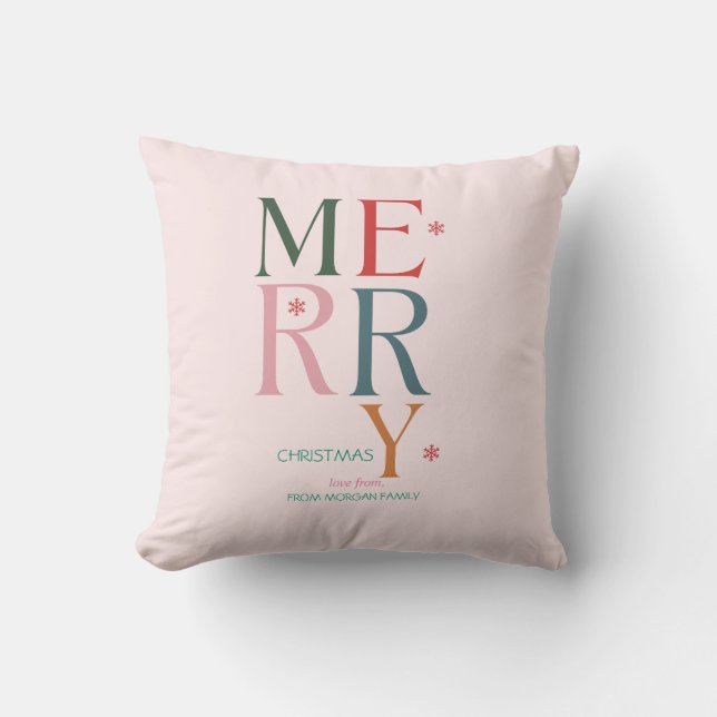 Simply Colourful Merry Christmas Pink Cushion (Front)