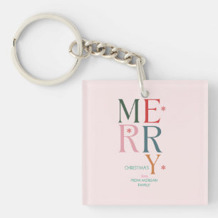 Simply Colourful Merry Christmas Pink Key Ring