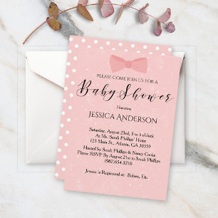 Simply Cute Pink Bow Baby Shower Invitation