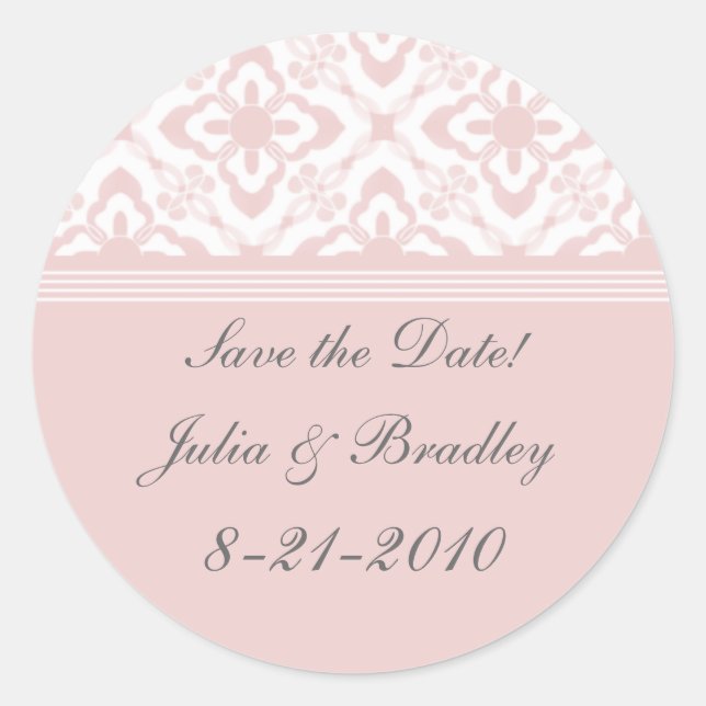 Simply Dazzling Damask Save the Date Stickers (Front)