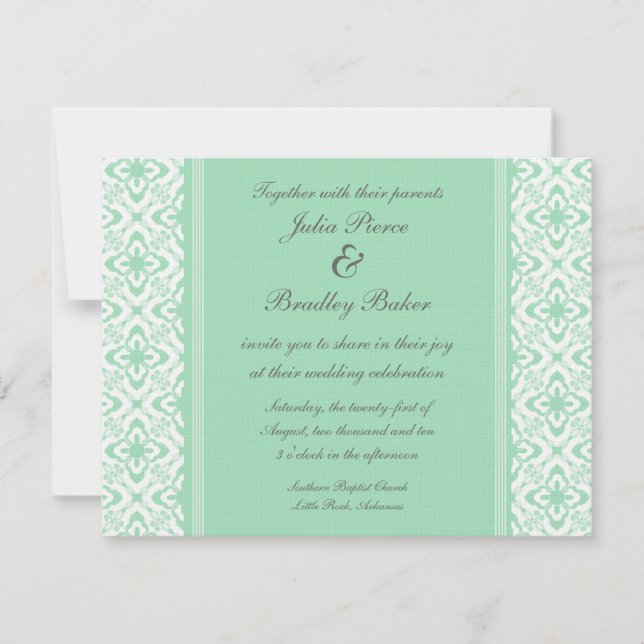 Simply Dazzling Damask Wedding Invite, Mint Green Invitation (Front)