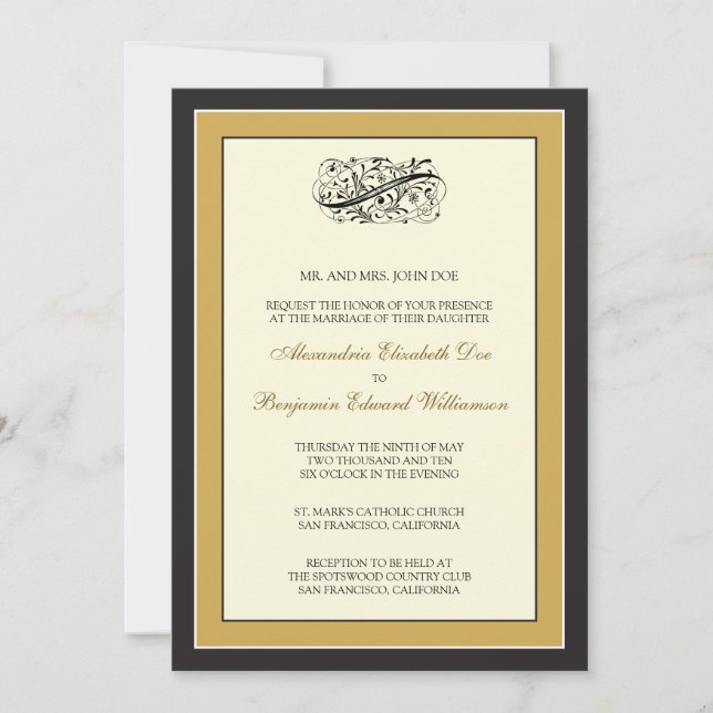 Simply Elegant 5x7 Black/Gold Wedding Invite (Front)