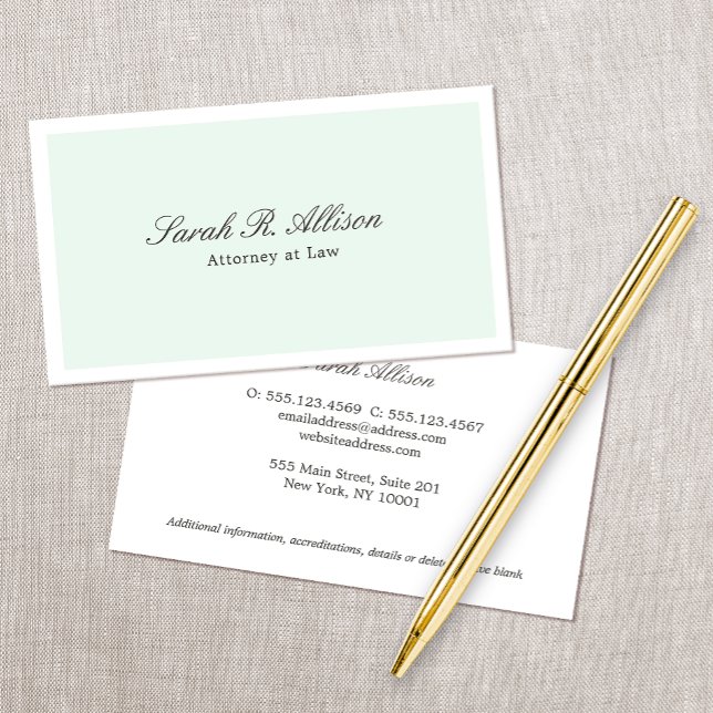 Simply Elegant Attorney Light Aqua Business Card (Creator Uploaded)