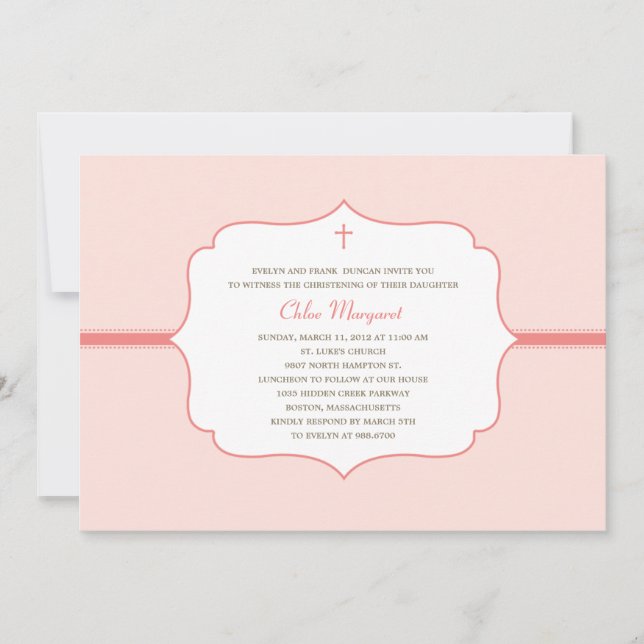 Simply Elegant Baptism/Christening Invite - Pink (Front)