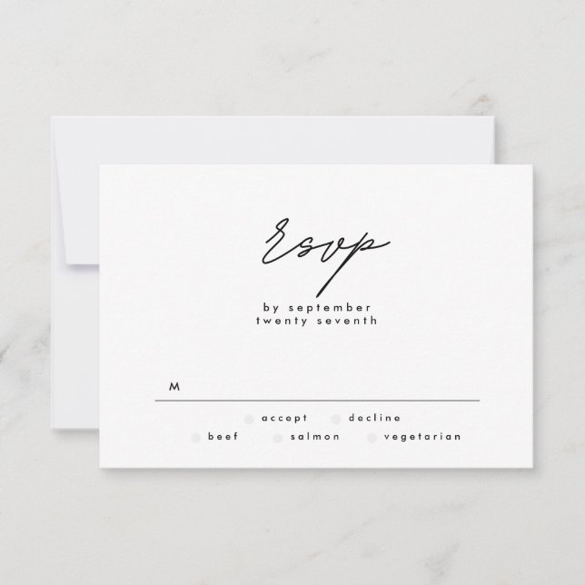Simply Elegant Black and White Text Wedding RSVP Card (Front)