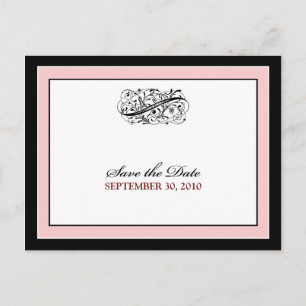Simply Elegant Black/Baby Pink Save the Date Announcement Postcard