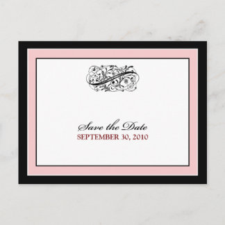 Simply Elegant Black/Baby Pink Save the Date Announcement Postcard