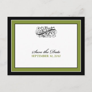 Simply Elegant Black/Olive Save the Date Announcement Postcard