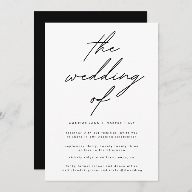 Simply Elegant Black White Text Wedding Invitation (Front/Back)