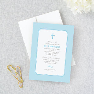 Simply Elegant Blue Baby Boy Baptism Invitation
