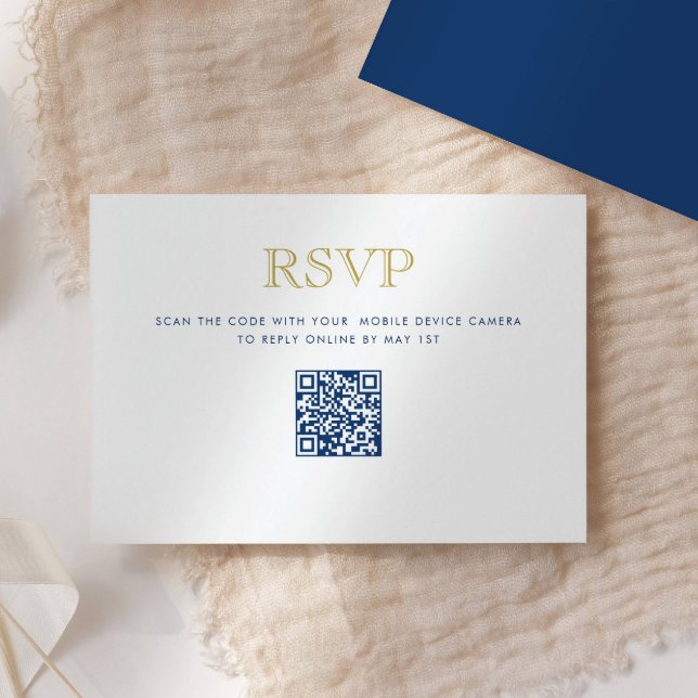 Simply Elegant, Blue Gold QR Code Reply Card (Creator Uploaded)