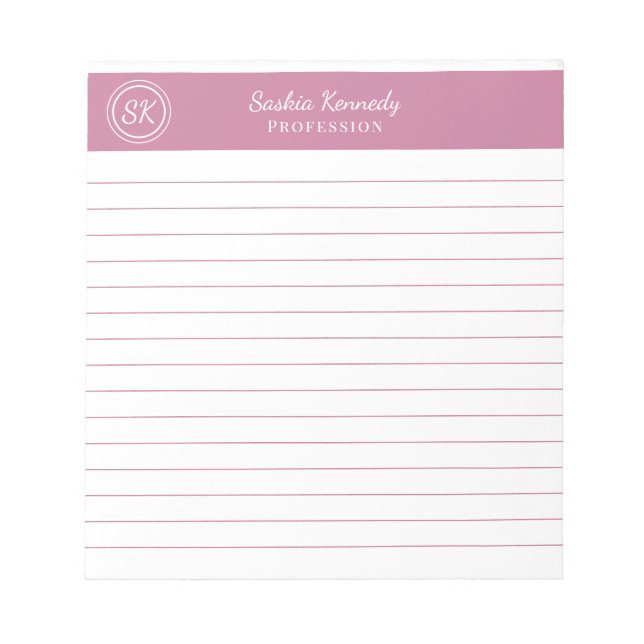 Simply Elegant Blush Pink Lined Monogram Business Notepad (Front)
