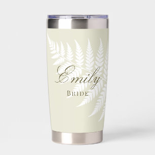 Simply Elegant Bridal Light Green White Fern Insulated Tumbler