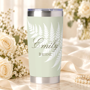 Simply Elegant Bridal Light Sage Green White Fern Insulated Tumbler
