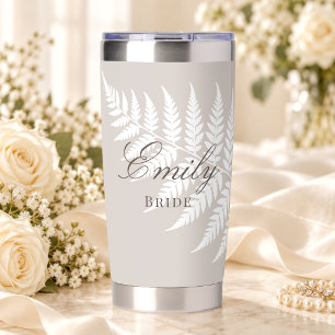 Simply Elegant Bridal Mocha Taupe White Fern Insulated Tumbler