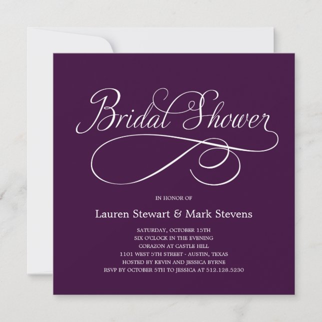 Simply Elegant Bridal Shower Invitation Purple (Front)