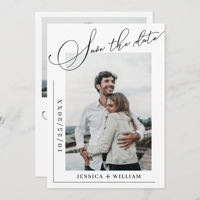 Simply Elegant Calligraphy Wedding Simple 2 Photo Save The Date (Front/Back)