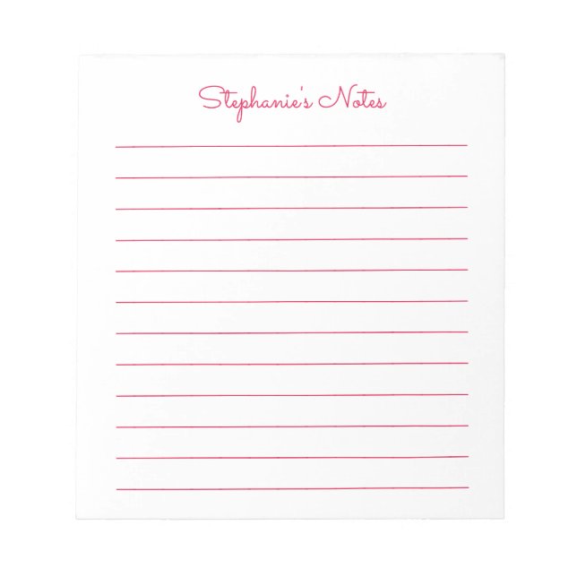 Simply Elegant Cherry Red Lined Personalised Notepad (Front)