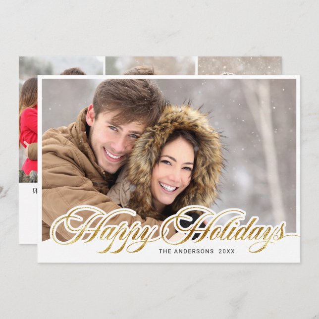Simply Elegant Christmas 4 PHOTO Greeting Holiday Card (Front/Back)