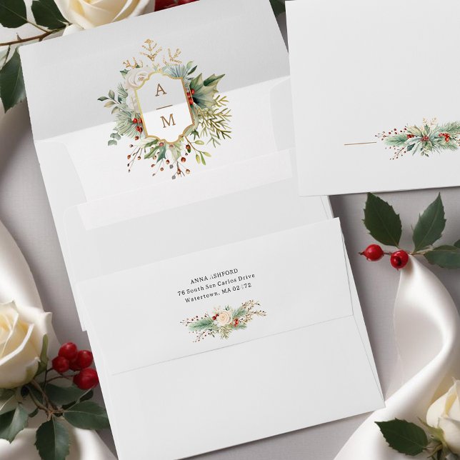 Simply Elegant Christmas Floral Monogram Envelope (Creator Uploaded)