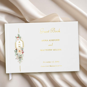 Simply Elegant Christmas Floral Monogram Guest Book