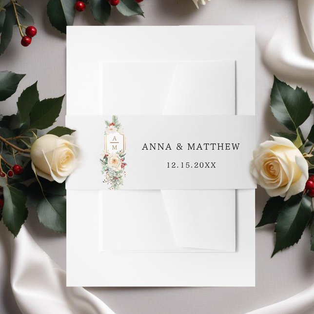 Simply Elegant Christmas Floral Monogram Invitation Belly Band (Creator Uploaded)