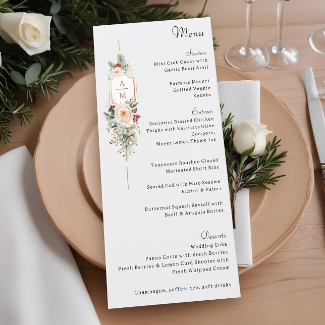 Simply Elegant Christmas Floral Monogram Menu (Creator Uploaded)