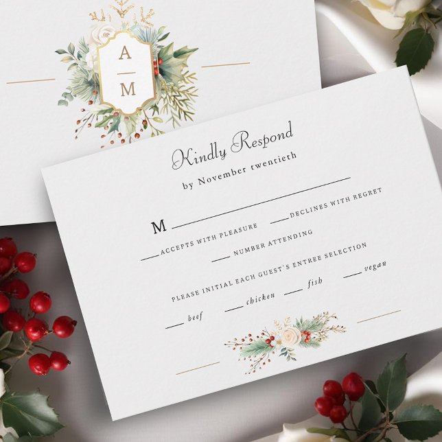 Simply Elegant Christmas Floral Monogram RSVP (Creator Uploaded)