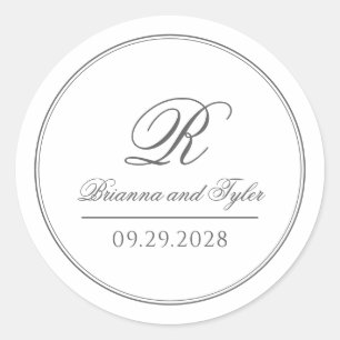 Simply Elegant Classic Wedding Monogram Classic Round Sticker
