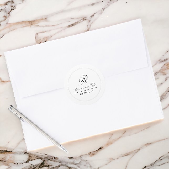 Simply Elegant Classic Wedding Monogram Classic Round Sticker (Creator Uploaded)