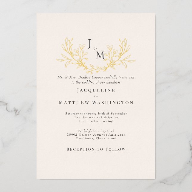 Simply Elegant Cream Foliage Wedding Gold (Front)
