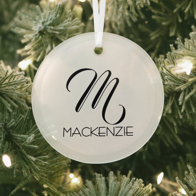 Simply Elegant Custom Monogram Personalised Name Glass Tree Decoration (Insitu)