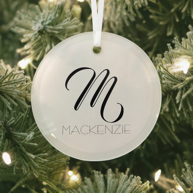Simply Elegant Custom Monogram Personalised Name Glass Tree Decoration (Insitu)