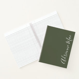 Simply Elegant Dark Chive Green Personalised Notebook
