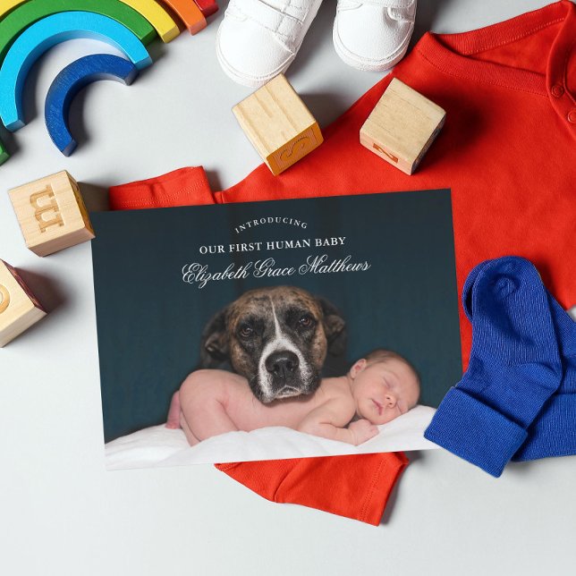Simply Elegant Dog Human Photo Birth Announcement (Creator Uploaded)