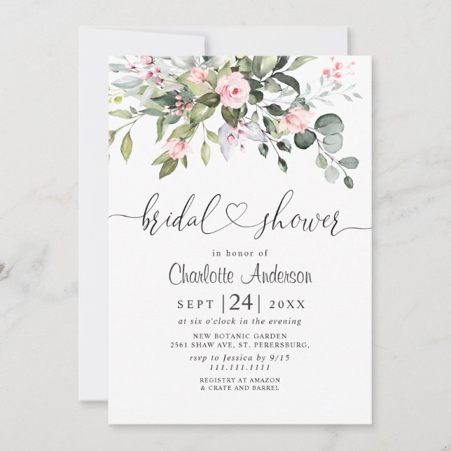 Simply Elegant Eucalyptus Bridal  Shower Invitation (Front)