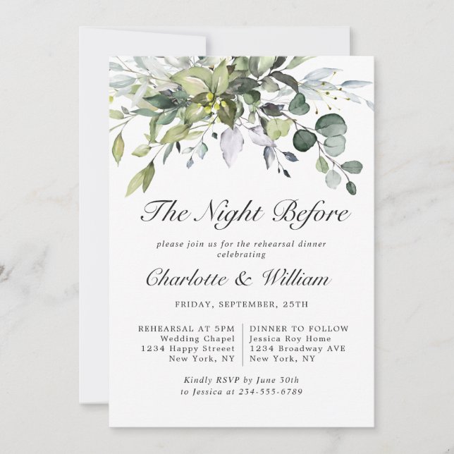 Simply Elegant Eucalyptus REHEARSAL DINNER Invitation (Front)