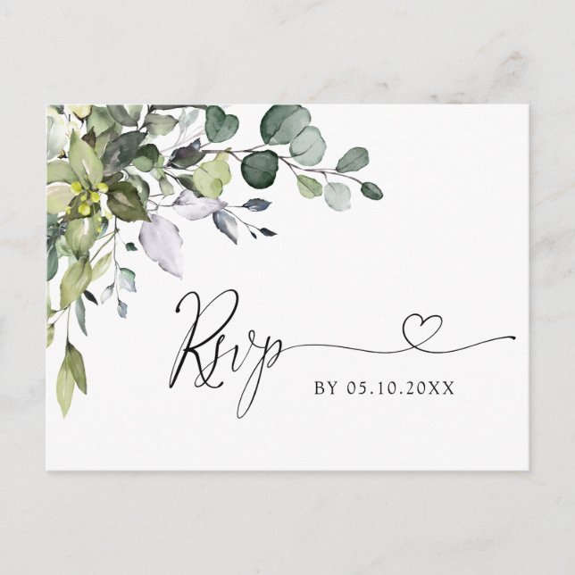 Simply Elegant Eucalyptus Watercolor Wedding RSVP Postcard (Front)