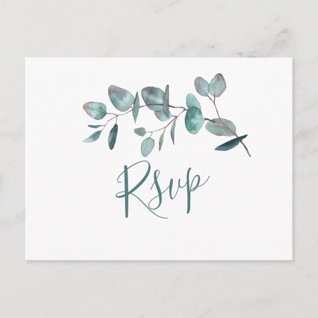 Simply Elegant Eucalyptus Wedding RSVP Postcard (Front)