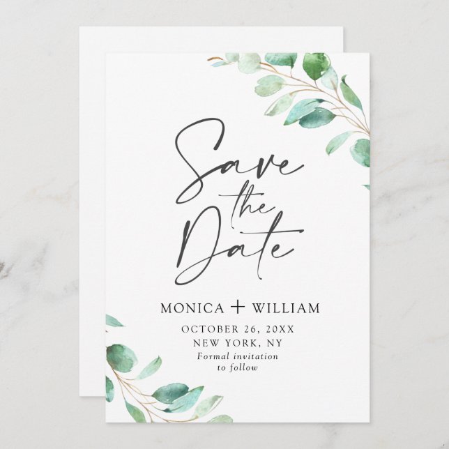 Simply Elegant Eucalyptus Wedding Save the Date (Front/Back)