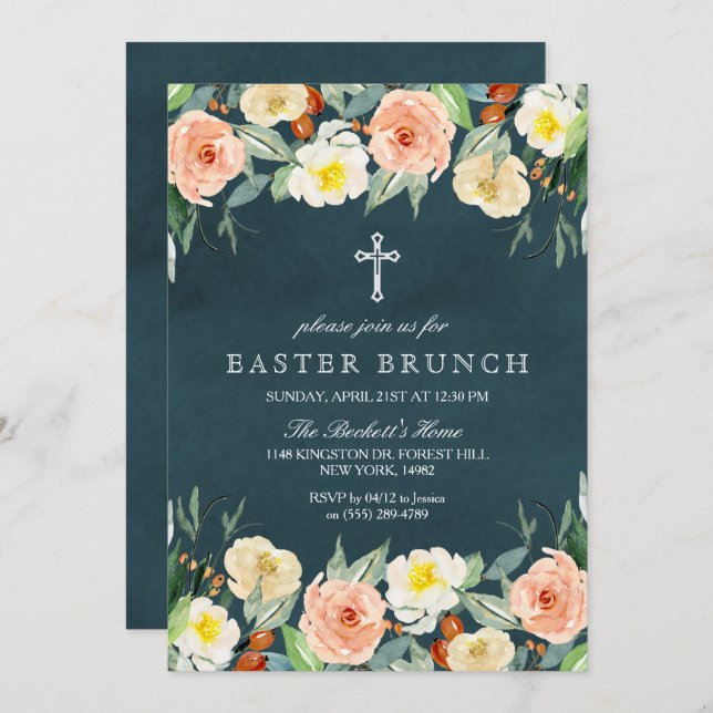 Simply Elegant Floral Easter Brunch Invitation (Front/Back)