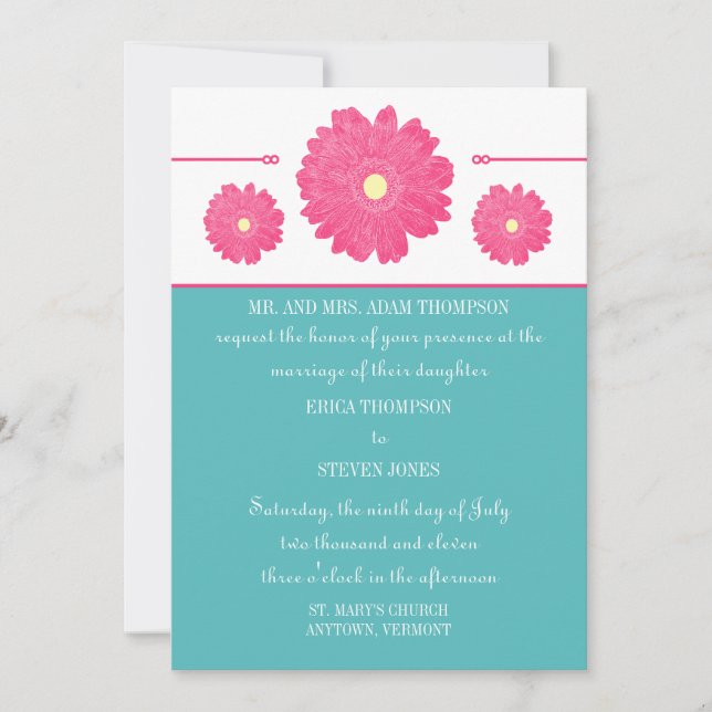Simply Elegant Gerbera Daisies Wedding Invitation (Front)
