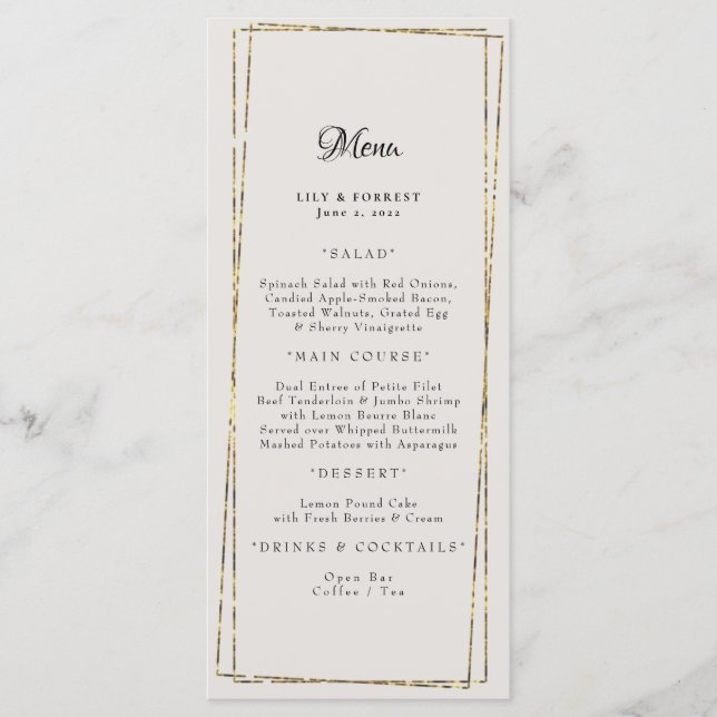 Simply Elegant Gold Geometric Frame Neutral Menu (Front)
