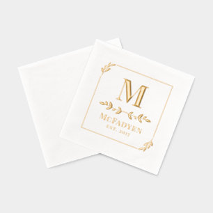 Simply Elegant Gold Greenery Frame Monogram Foil Napkins