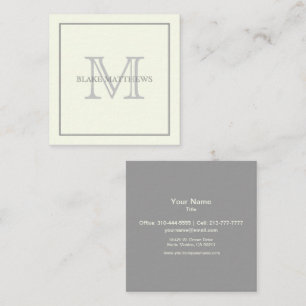 Simply Elegant Ivory Grey Custom Monogram Square Business Card