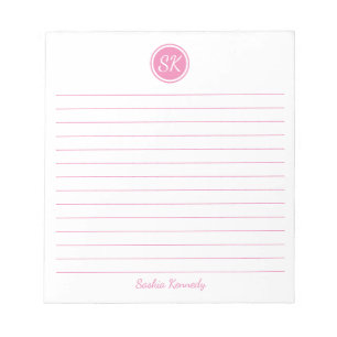 Simply Elegant Light Pink Lined Monogram Name Notepad