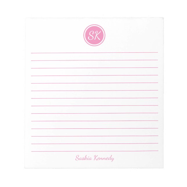 Simply Elegant Light Pink Lined Monogram Name Notepad (Front)