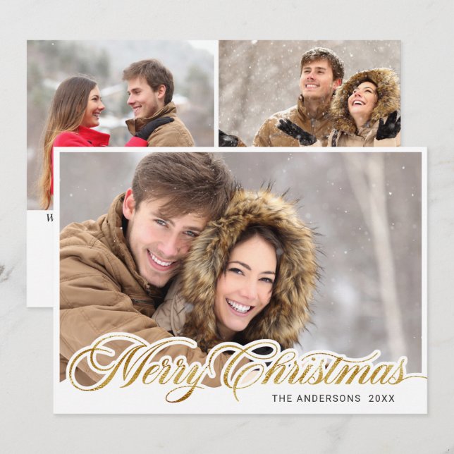 Simply Elegant Merry Christmas 3 PHOTO Greeting Holiday Card (Front/Back)