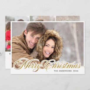 Simply Elegant Merry Christmas 4 PHOTO Greeting Holiday Card