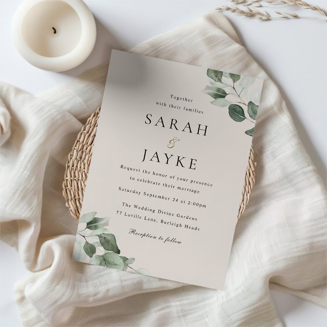 Simply Elegant Minimal Green Leaf Wedding Invitation (Creator Uploaded)